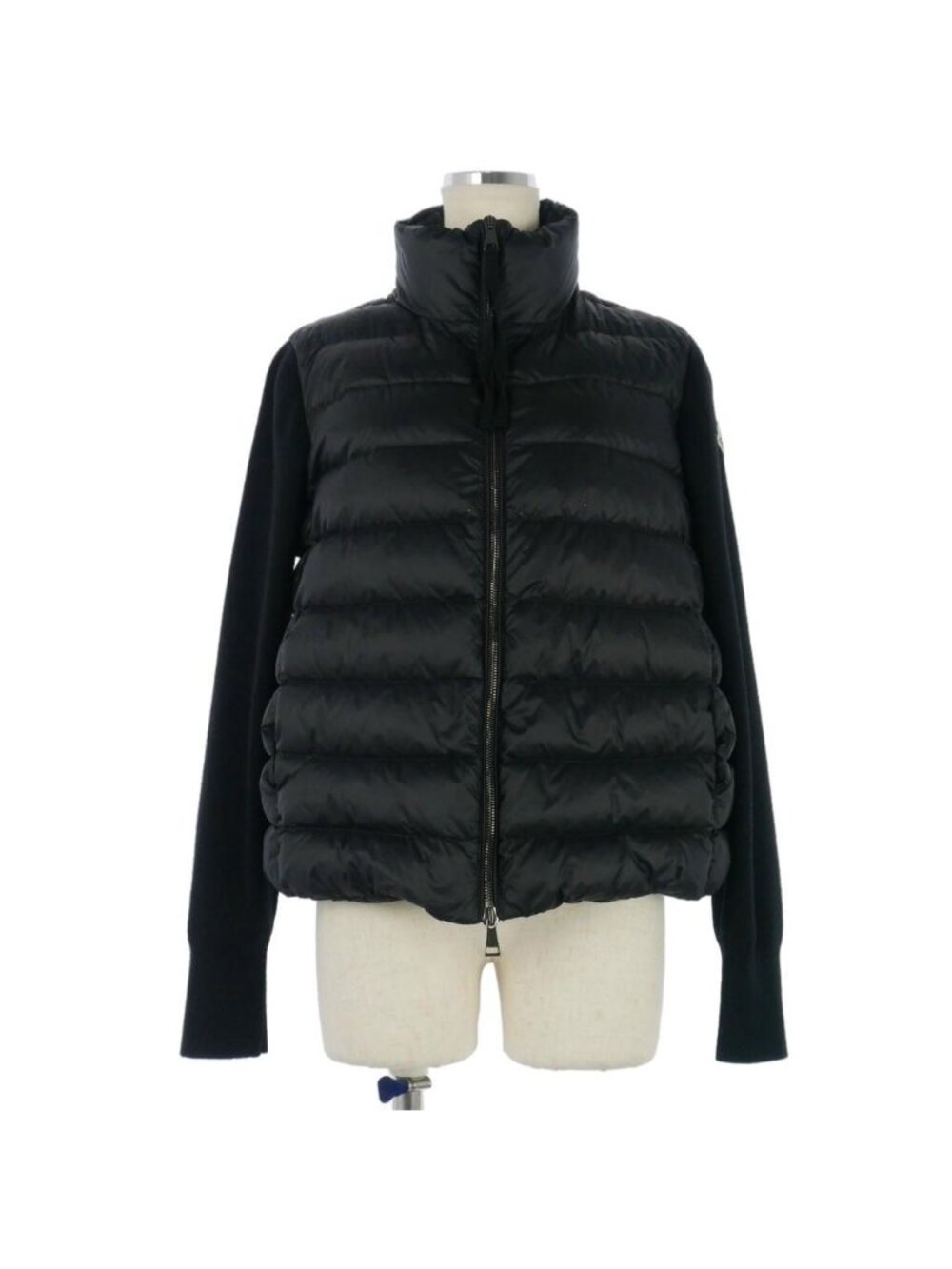 Moncler Knit Contrast Down Jacket Cardigan Long Sleeve Black